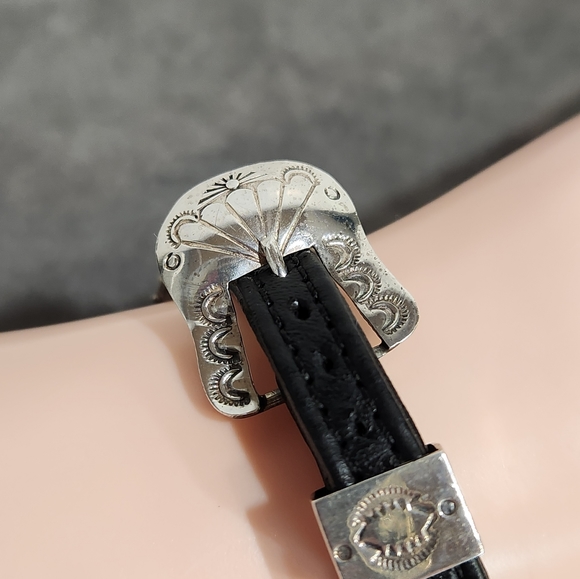 Vintage Sterling Silver "Rainbow S.W.-New Mexico" Buckle & Leather Cuff Bracelet - Picture 10 of 12